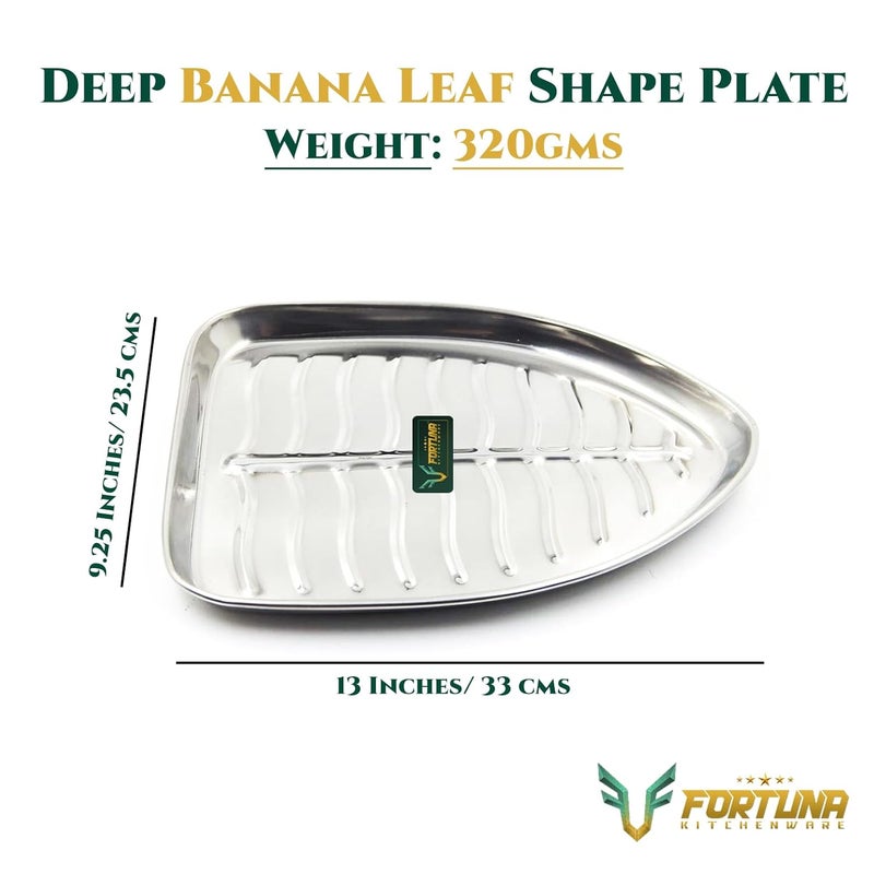 FORTUNA KITCHENWARE Stainless Steel Banana Leaf Dinner Plates Set of 4 13 x 925 Inches 320g Traditional Pooja South Indian Thali Plate for Rice Meals Home Temple Use - Image 4