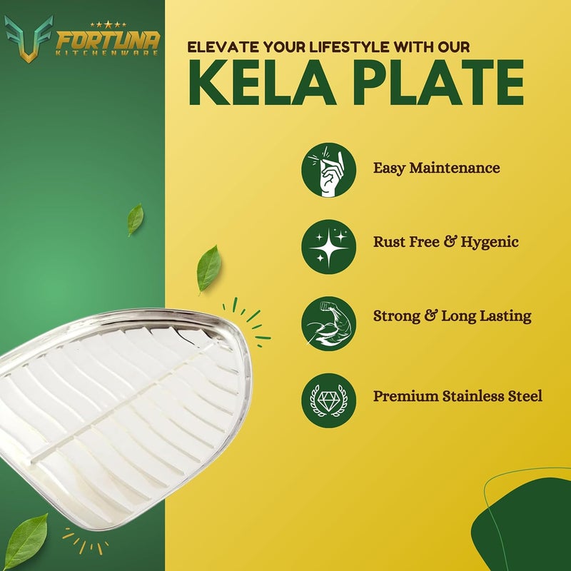 FORTUNA KITCHENWARE Stainless Steel Banana Leaf Dinner Plates Set of 4 13 x 925 Inches 320g Traditional Pooja South Indian Thali Plate for Rice Meals Home Temple Use - Image 5