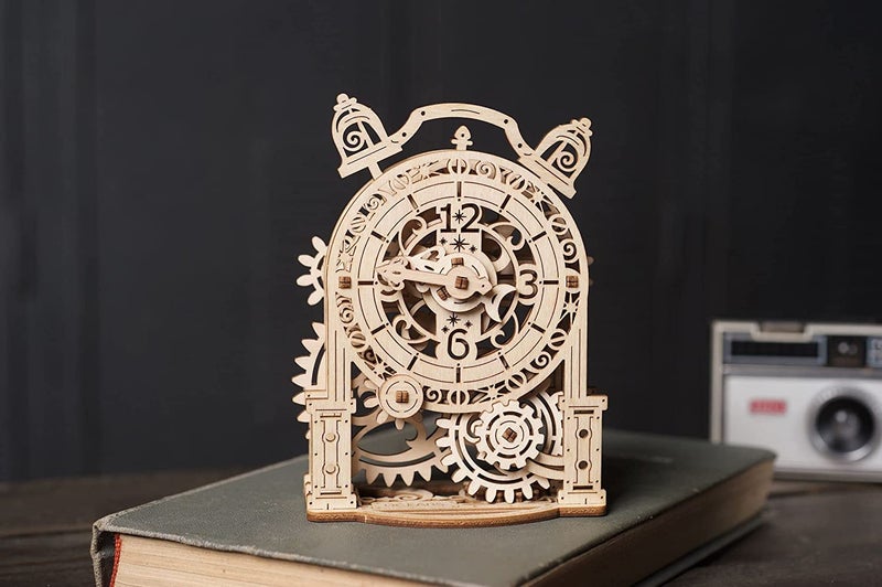 UGEARS Vintage Alarm Clock 3D Puzzle - Wooden Model Kit for Adults to Build - Mechanical Model Desk Clock Making Kit - 3D Jigsaw Puzzle Wood Toy Clock - DIY Brain Teaser Puzzle Construction Set - Image 4