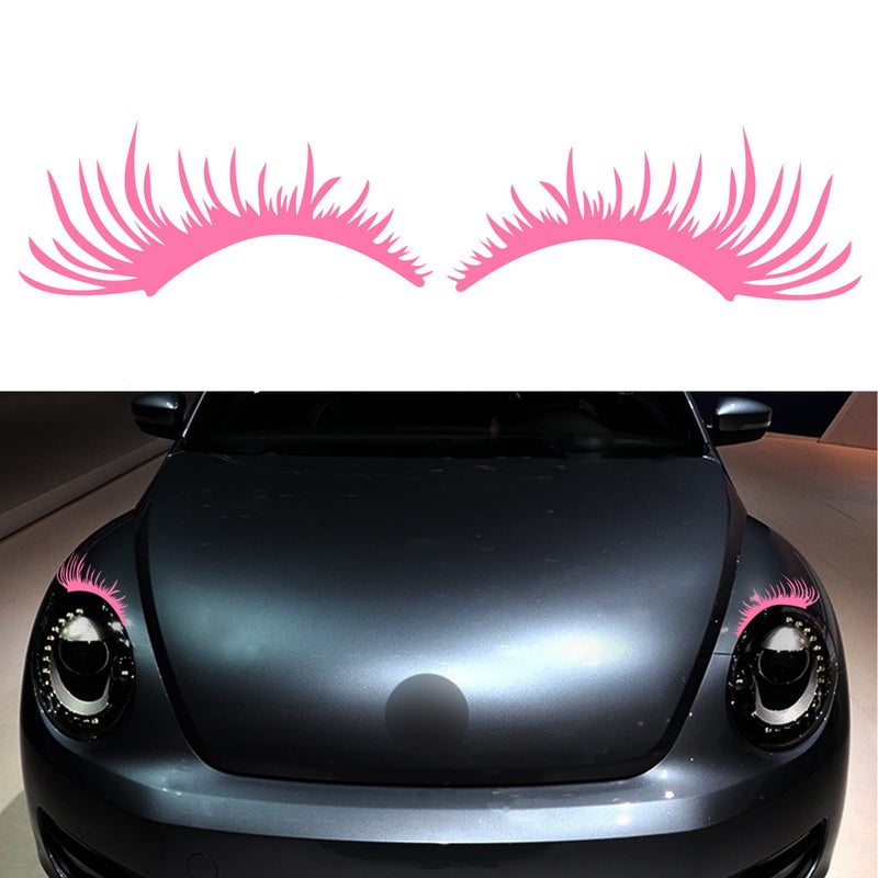TOMALL 2Pcs Car Headlight Eyelashes Vinyl Stickers Waterproof Personality Cute Decoration Fake Eyelash Decals for Car Truck Headlamp Headlight (Pink) - Image 1