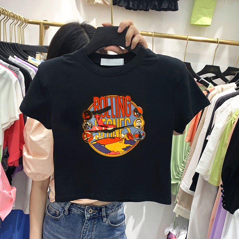 Black Short-Sleeve T-Shirt for Women, Trendy on Instagram, Summer 2025 New Style, Korean Version, High-Waisted, Cropped, Student Short Top, Fashionable - Image 2