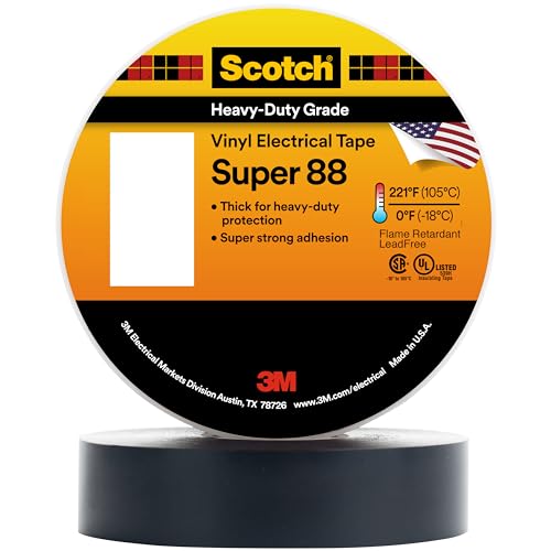 3M Scotch Vinyl Electrical Tape Super 88, 3/4 in x 44 ft, Black, 1 roll, Premium Grade, Rubber Resin Adhesive, PVC Backing, All-Season Heavy Duty Electric Tape - Image 1