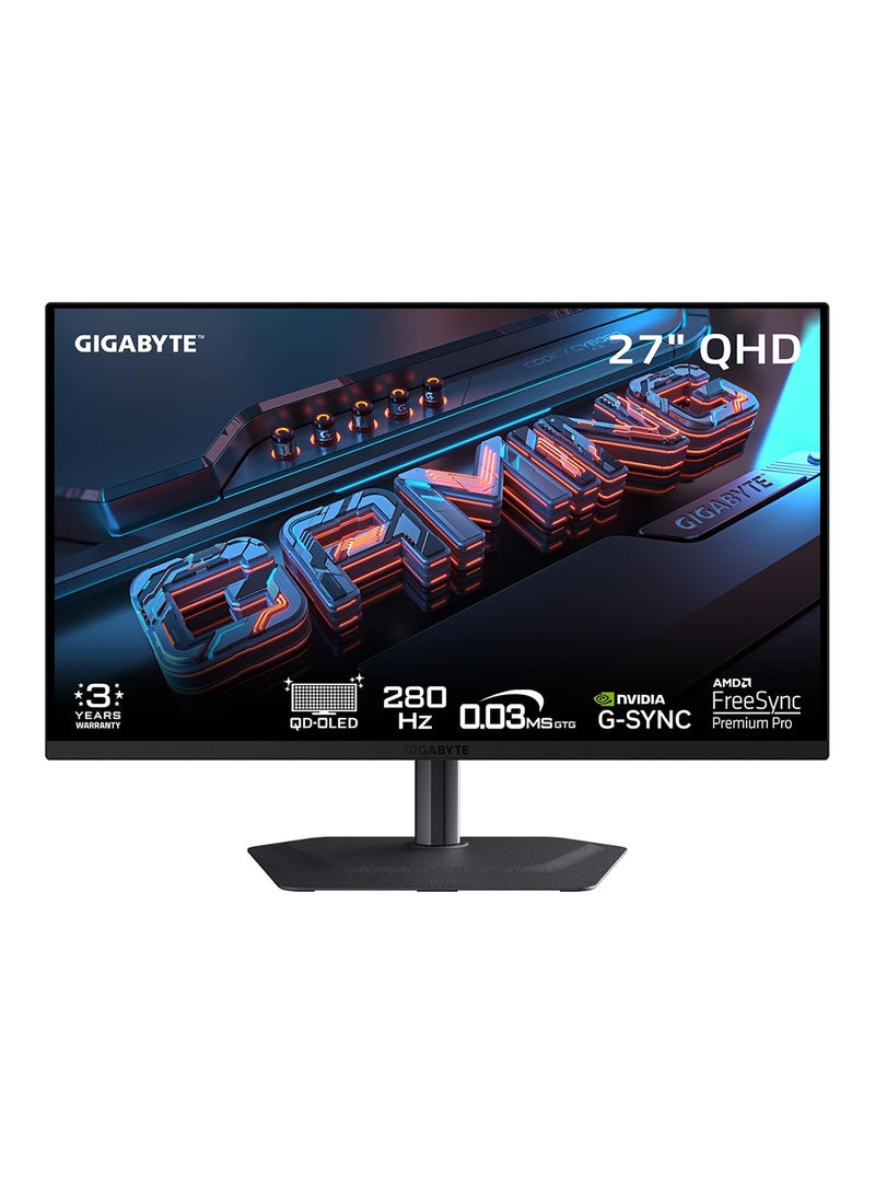 جيجابايت MO27Q2A، شاشة ألعاب QD-OLED مقاس 27 بوصة، 2K QHD 1440p، 280Hz، 0.03ms، HDR400 أسود حقيقي، FreeSync، متوافقة مع G-Sync، رعاية AI OLED، شاشة ألعاب - Image 1