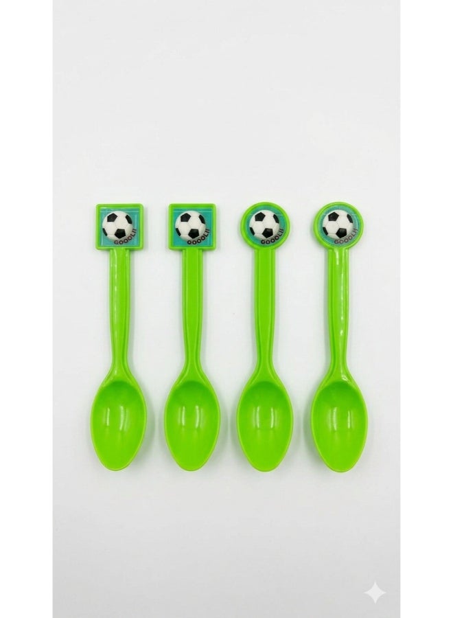 Toyland Football Theme Plastic Spoons – 6 Pcs Set, Green Disposable Party Spoons with Soccer Design - Image 1