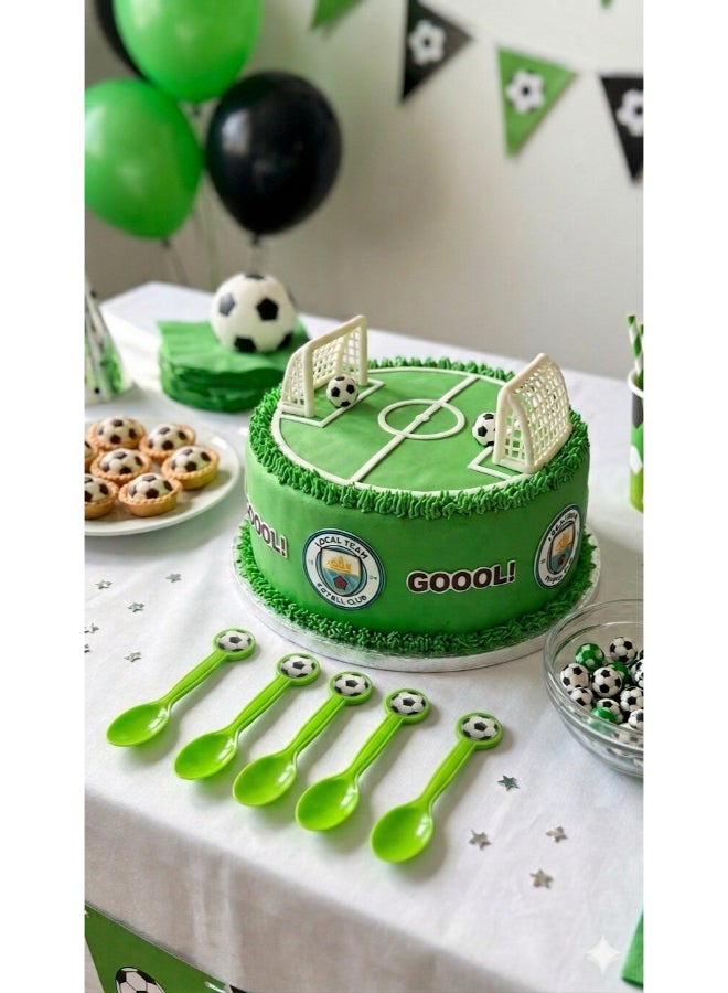 Toyland Football Theme Plastic Spoons – 6 Pcs Set, Green Disposable Party Spoons with Soccer Design - Image 2