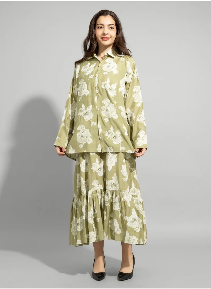 IKKXA Two-Piece Floral Dress Set IN8965 Green