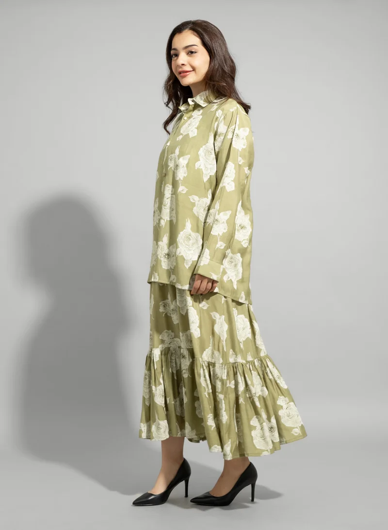 IKKXA Two-Piece Floral Dress Set IN8965 Green