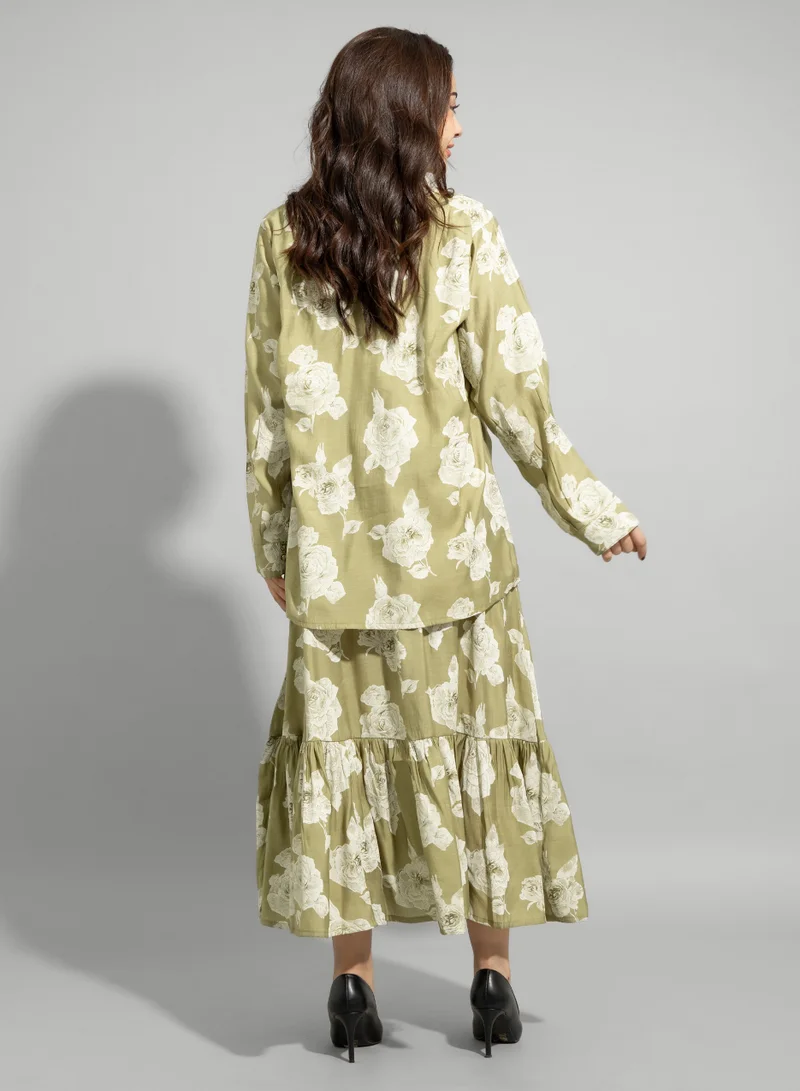 IKKXA Two-Piece Floral Dress Set IN8965 Green