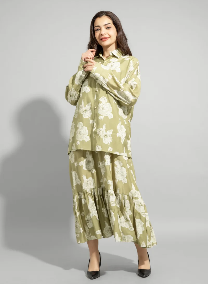 IKKXA Two-Piece Floral Dress Set IN8965 Green