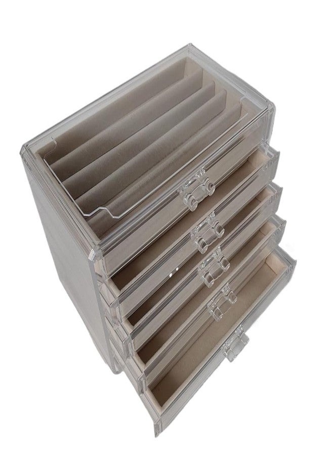 Jilukibo Clear Necklace Holder Organizer, 5-Layer Dustproof Acrylic Pendant Display Storage Case with Lid, Velvet Jewelry Box with Adjustable 25 Compartments, Necklace Tray Drawer for Earring Chains (Beige) - Image 1