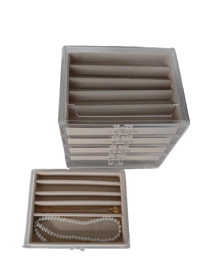 Jilukibo Clear Necklace Holder Organizer, 5-Layer Dustproof Acrylic Pendant Display Storage Case with Lid, Velvet Jewelry Box with Adjustable 25 Compartments, Necklace Tray Drawer for Earring Chains (Beige) - Image 3