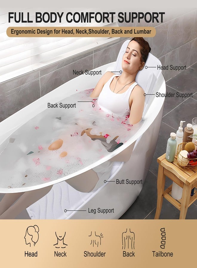 Idle Hippo Full Body Bath Pillow for Bathtub, Non-Slip Bath Pillows for Tub, Spa Bathtub Pillow Cushion for Headrest Neck Shoulder and Back Rest Support，Relaxation Spa Accessories-50 x 15" (White) - Image 3