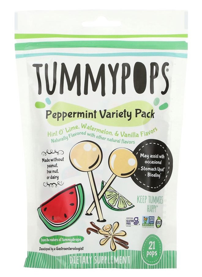 TUMMYDROPS - Peppermint Variety Pack Hint O' Lime Watermelon & Vanilla 21 Pops - Image 1