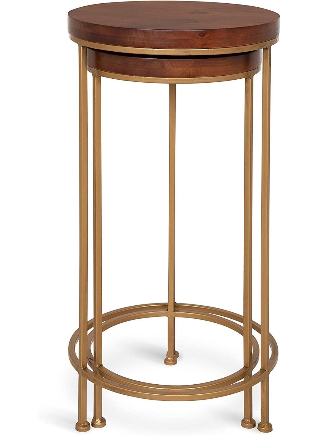 Generic Indian Decor RW705 Metal and Wood Nesting Tables 2 Piece Set Walnut Top with Gold Base  - Image 5