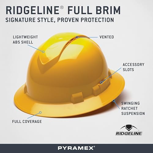 Ridgeline Pyramex Ridgeline Full Brim Hard Hat 4 Point Ratchet Vented Yellow - Image 2