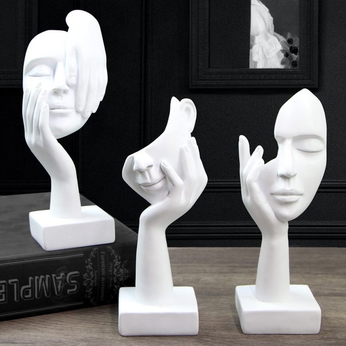 3 PCS THINKER STATUEMODERN HOME RESIN SCULPTURESCOLLECTIBLE FIGURINES FOR HOME OFFICE BOOKSHELF DESKTOP DECORWHITE