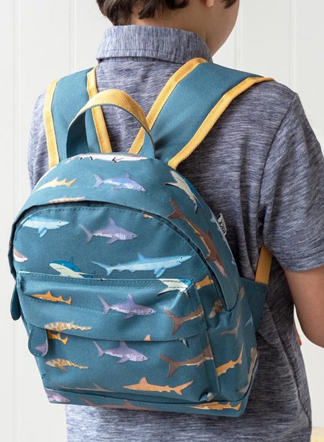 Rex London Sharks Mini Backpack for Boys and Girls – Ocean-Themed Kids Backpack for School, Daycare, and Adventures – Durable and Water-Resistant Toddler Bookbag with Shark Print - Image 1