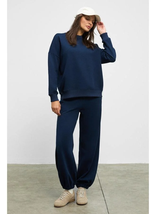 Ethiquet CARICA Women's Organic Cotton Oversized Fit Top and Bottom with Lined Polo, Elastic Waist and Leg Cords, Navy Blue.