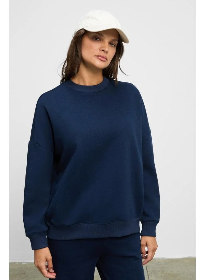 Ethiquet CARICA Women's Organic Cotton Oversized Fit Top and Bottom with Lined Polo, Elastic Waist and Leg Cords, Navy Blue.