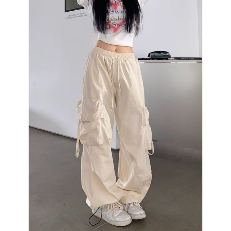 American Retro Women's High Waist Wide Leg Casual Pants – Loose Fit Trousers with Pockets - Image 1