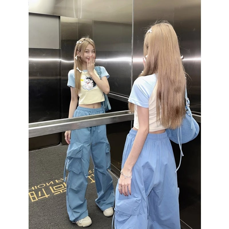 American Retro Women's High Waist Wide Leg Casual Pants – Loose Fit Trousers with Pockets - Image 4