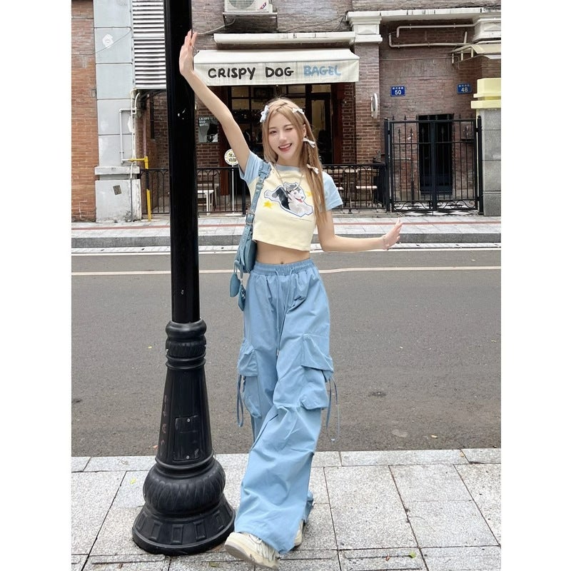 American Retro Women's High Waist Wide Leg Casual Pants – Loose Fit Trousers with Pockets - Image 2
