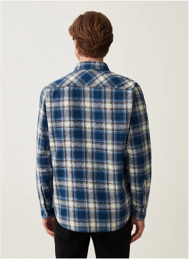 Ovs Check cotton shirt with pearl buttons