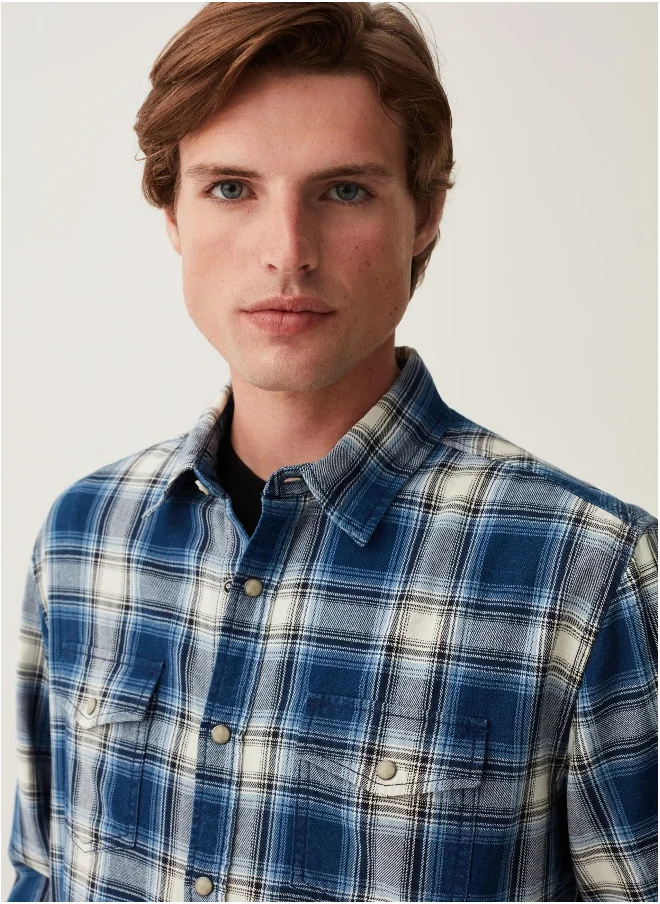 Ovs Check cotton shirt with pearl buttons