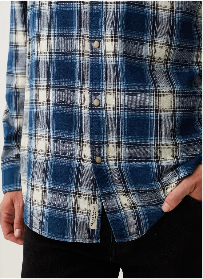 Ovs Check cotton shirt with pearl buttons