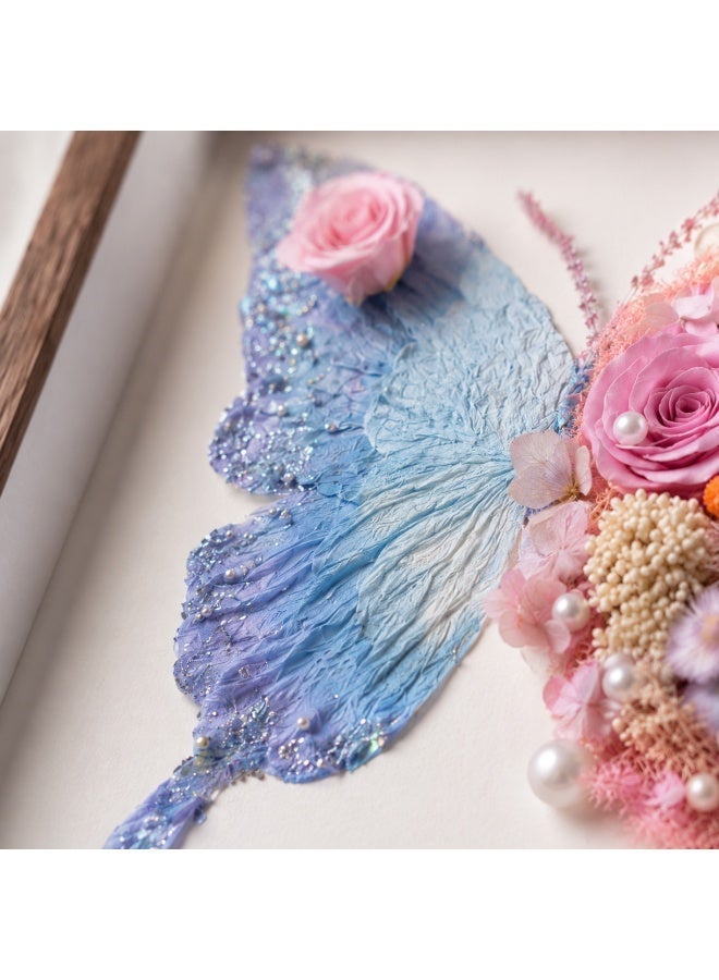 Pink and Blue Butterfly Preserved Flower Wall Art | 11x11 Inch Wooden Frame | Lasts 3-5 Years | Handmade Home Decor Gift for Valentine's Day, Birthday, Wedding & Anniversary - Image 3