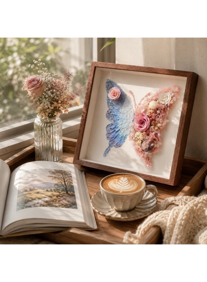 Pink and Blue Butterfly Preserved Flower Wall Art | 11x11 Inch Wooden Frame | Lasts 3-5 Years | Handmade Home Decor Gift for Valentine's Day, Birthday, Wedding & Anniversary - Image 5