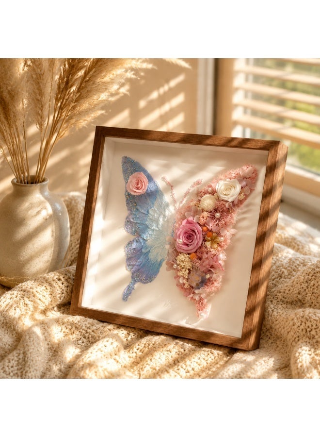 Pink and Blue Butterfly Preserved Flower Wall Art | 11x11 Inch Wooden Frame | Lasts 3-5 Years | Handmade Home Decor Gift for Valentine's Day, Birthday, Wedding & Anniversary - Image 4