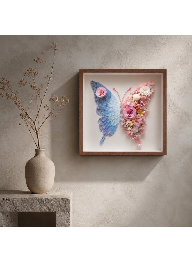 Pink and Blue Butterfly Preserved Flower Wall Art | 11x11 Inch Wooden Frame | Lasts 3-5 Years | Handmade Home Decor Gift for Valentine's Day, Birthday, Wedding & Anniversary - Image 2