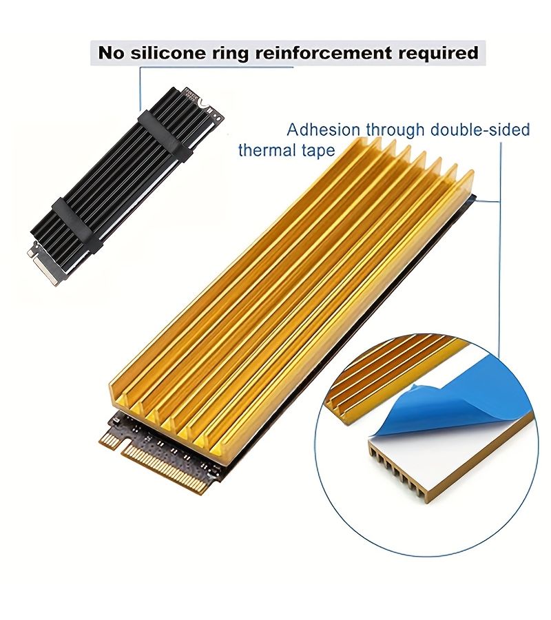 مبدد حراري من الألومنيوم الذهبي لقرص SSD M.2 NVMe 2280 مع وسادة حرارية لأجهزة الكمبيوتر وPS5 - Image 3
