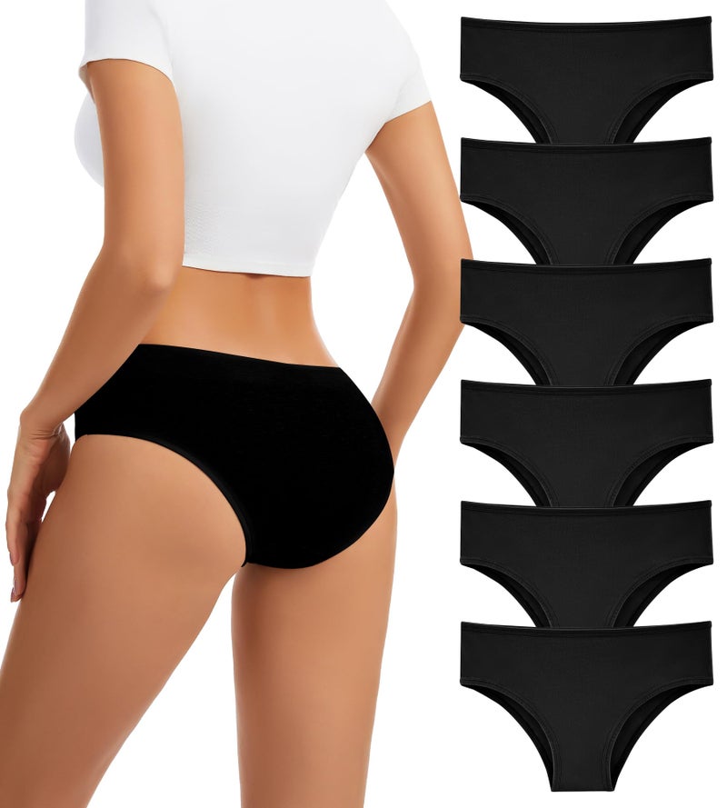dmuveo Womens Cotton Underwear Hispter Black Panties Bikini Low Rise Soft Breathable Stretch Ladies Cheeky 6 Pack Plus Size 7, Large - Image 1