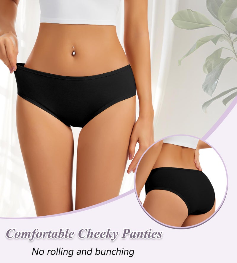 dmuveo Womens Cotton Underwear Hispter Black Panties Bikini Low Rise Soft Breathable Stretch Ladies Cheeky 6 Pack Plus Size 7, Large - Image 4