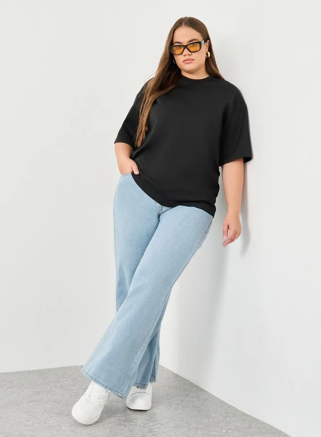 Styli Styli Plus Wide Leg Jeans with Drawstring