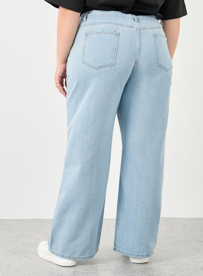 ستايلي بنطال جينز بقصة أرجل واسعة ومقاس كبير - Image 4