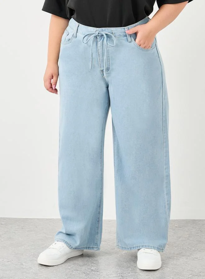 Styli Styli Plus Wide Leg Jeans with Drawstring