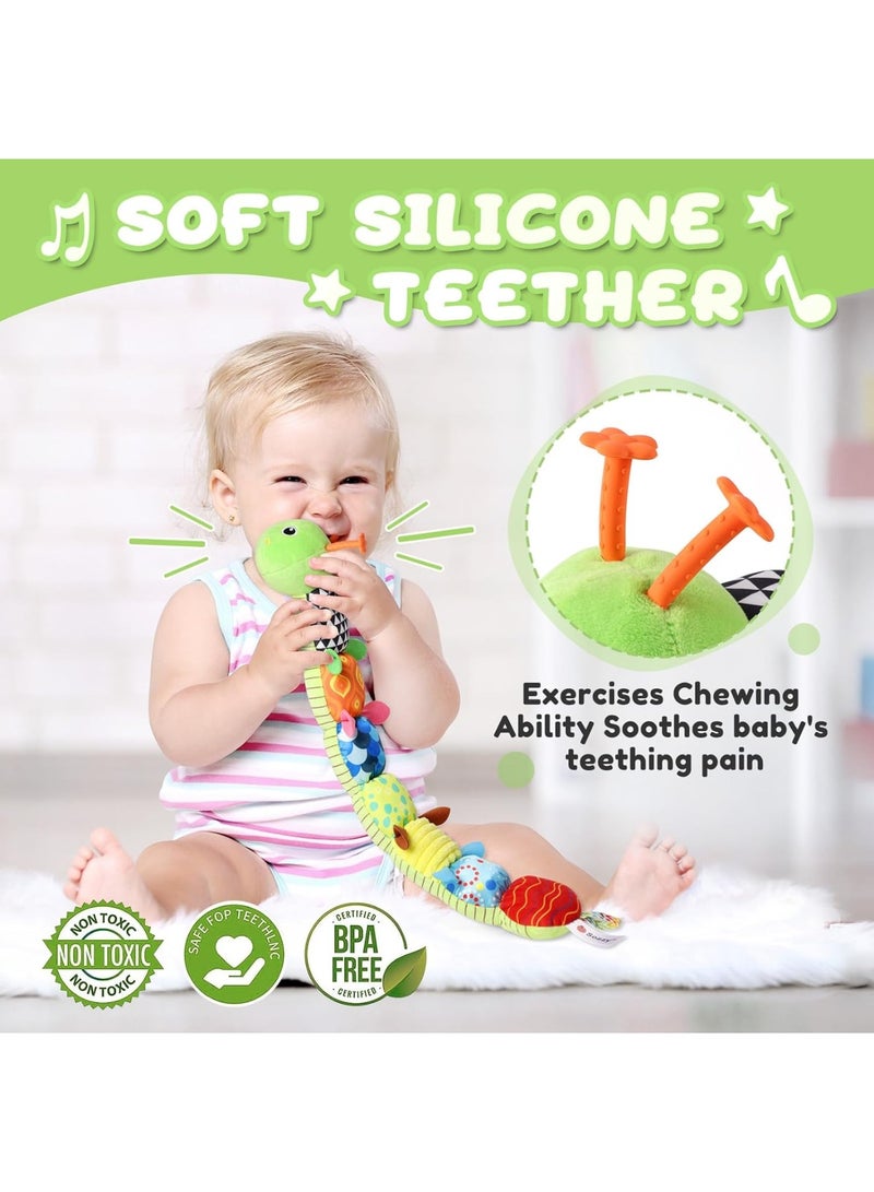 Baby Toys Musical Caterpillar, Infant Toys Stuffed Animal Toys with Ruler Design and Ring Bell, Baby Teething Toys-Green  - Image 4