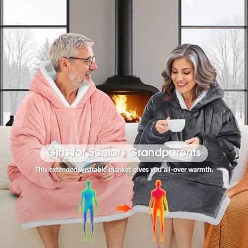 JOYWOO Oversized Wearable Blanket Hoodie,Cat lovers Long Hoodie Blanket for Adult,Birthday Gifts for Women Men Mom,Cozy Fuzzy Sherpa Fleece Sweatshirt Hooded Blanket with Giant Pocket Gifts, Grey - Image 4