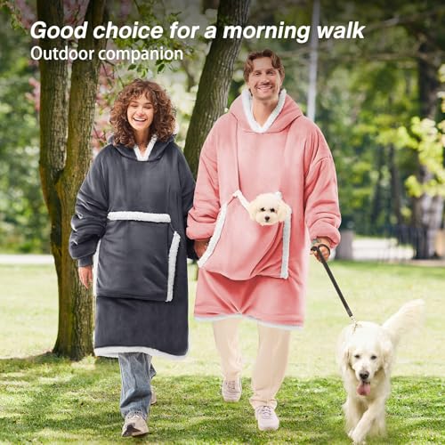 JOYWOO Oversized Wearable Blanket Hoodie,Cat lovers Long Hoodie Blanket for Adult,Birthday Gifts for Women Men Mom,Cozy Fuzzy Sherpa Fleece Sweatshirt Hooded Blanket with Giant Pocket Gifts, Grey - Image 5
