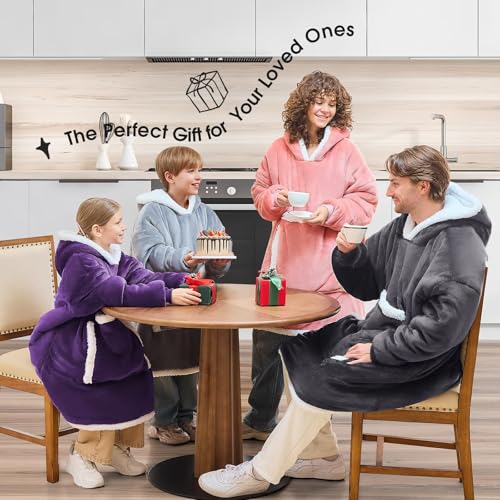 JOYWOO Oversized Wearable Blanket Hoodie,Cat lovers Long Hoodie Blanket for Adult,Birthday Gifts for Women Men Mom,Cozy Fuzzy Sherpa Fleece Sweatshirt Hooded Blanket with Giant Pocket Gifts, Grey - Image 3