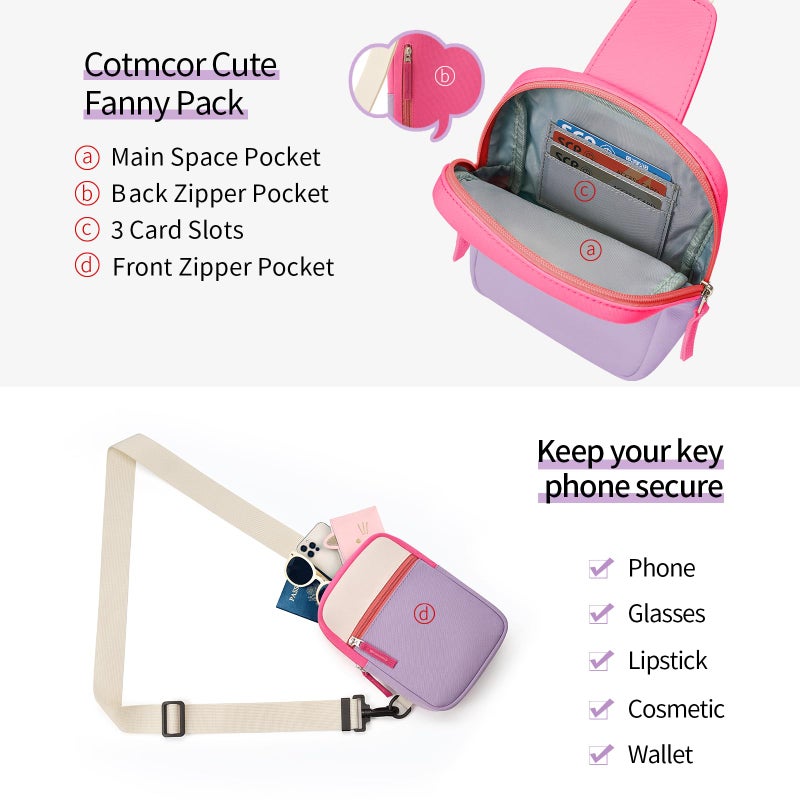 Cotmcor Easter Basket Stuffers for Teens Girls: Fanny Pack Birthday Gift for 8 9 10 11 12 Year Old Teen Girl Trendy Stuff, Preppy Colorblock Crossbody Bag Adjustable Sling Belt Bags Purse for Travel - Image 2