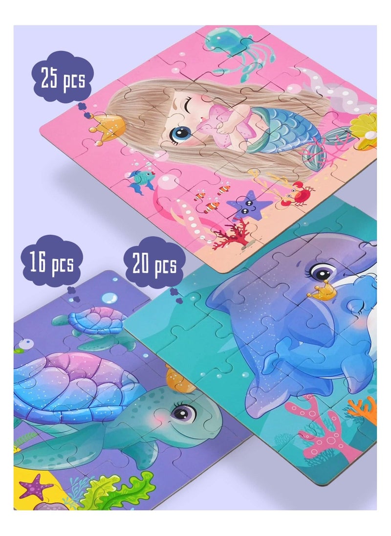 Magnetic Puzzles for Kids, 3 in 1 Jigsaw Puzzles for Toddlers Portable Travel Magnetic Puzzles for Kids 3-5 Years Old Ocean Mermaid Puzzles - Image 4