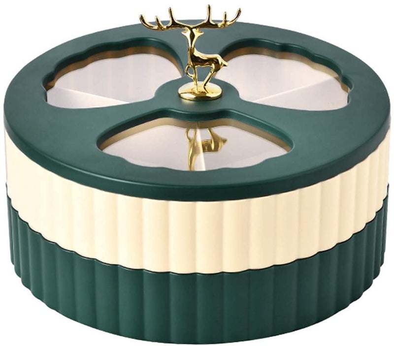 Whitecloud TRANSFORMING HOMES Whitecloud TRANSFORMING HOMES Creative Double Layer Dried Fruit and Nut Storage Tray Snack Service Box for Living Room and Kitchen BeigeGreen DR01  - Image 1