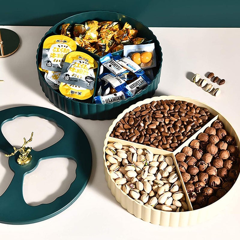 Whitecloud TRANSFORMING HOMES Whitecloud TRANSFORMING HOMES Creative Double Layer Dried Fruit and Nut Storage Tray Snack Service Box for Living Room and Kitchen BeigeGreen DR01  - Image 4