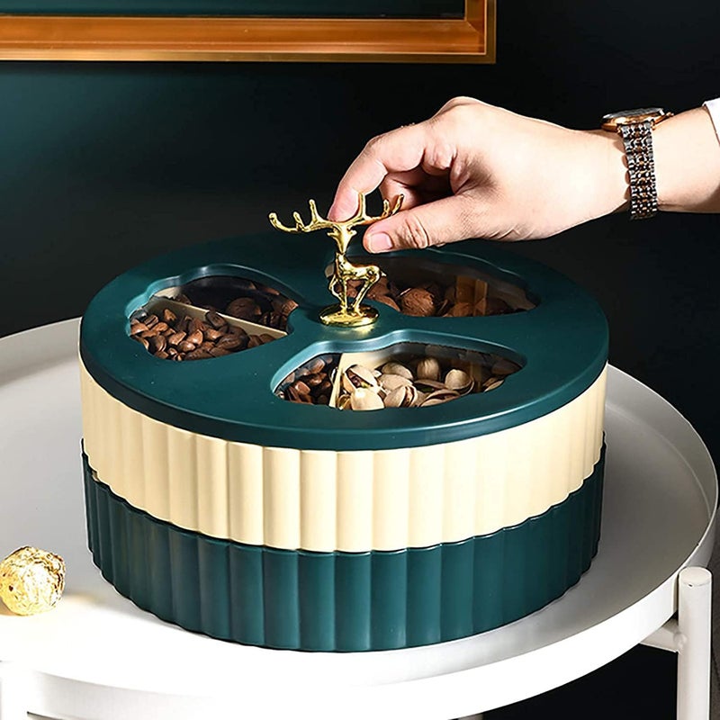 Whitecloud TRANSFORMING HOMES Whitecloud TRANSFORMING HOMES Creative Double Layer Dried Fruit and Nut Storage Tray Snack Service Box for Living Room and Kitchen BeigeGreen DR01  - Image 2