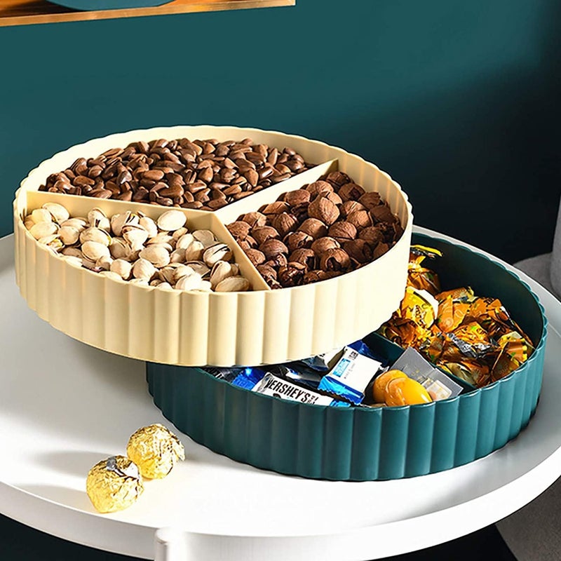 Whitecloud TRANSFORMING HOMES Whitecloud TRANSFORMING HOMES Creative Double Layer Dried Fruit and Nut Storage Tray Snack Service Box for Living Room and Kitchen BeigeGreen DR01  - Image 3