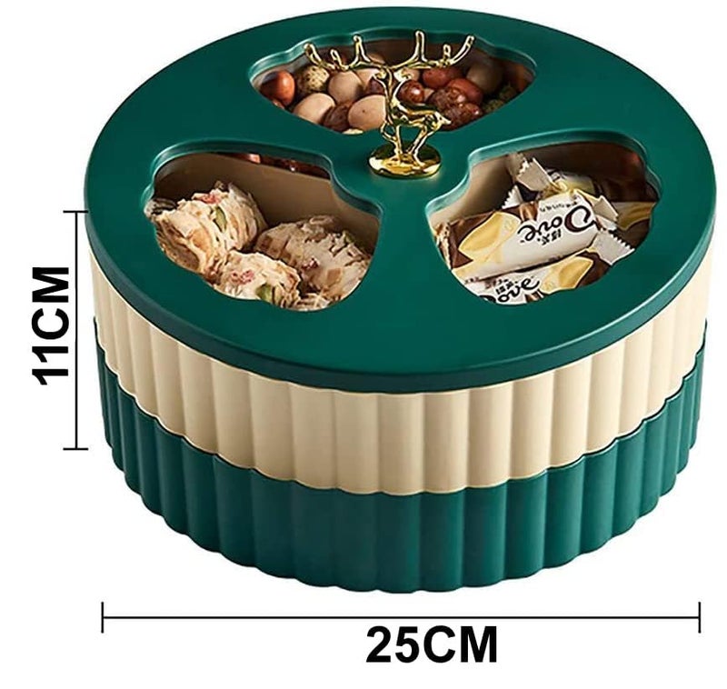 Whitecloud TRANSFORMING HOMES Whitecloud TRANSFORMING HOMES Creative Double Layer Dried Fruit and Nut Storage Tray Snack Service Box for Living Room and Kitchen BeigeGreen DR01  - Image 5